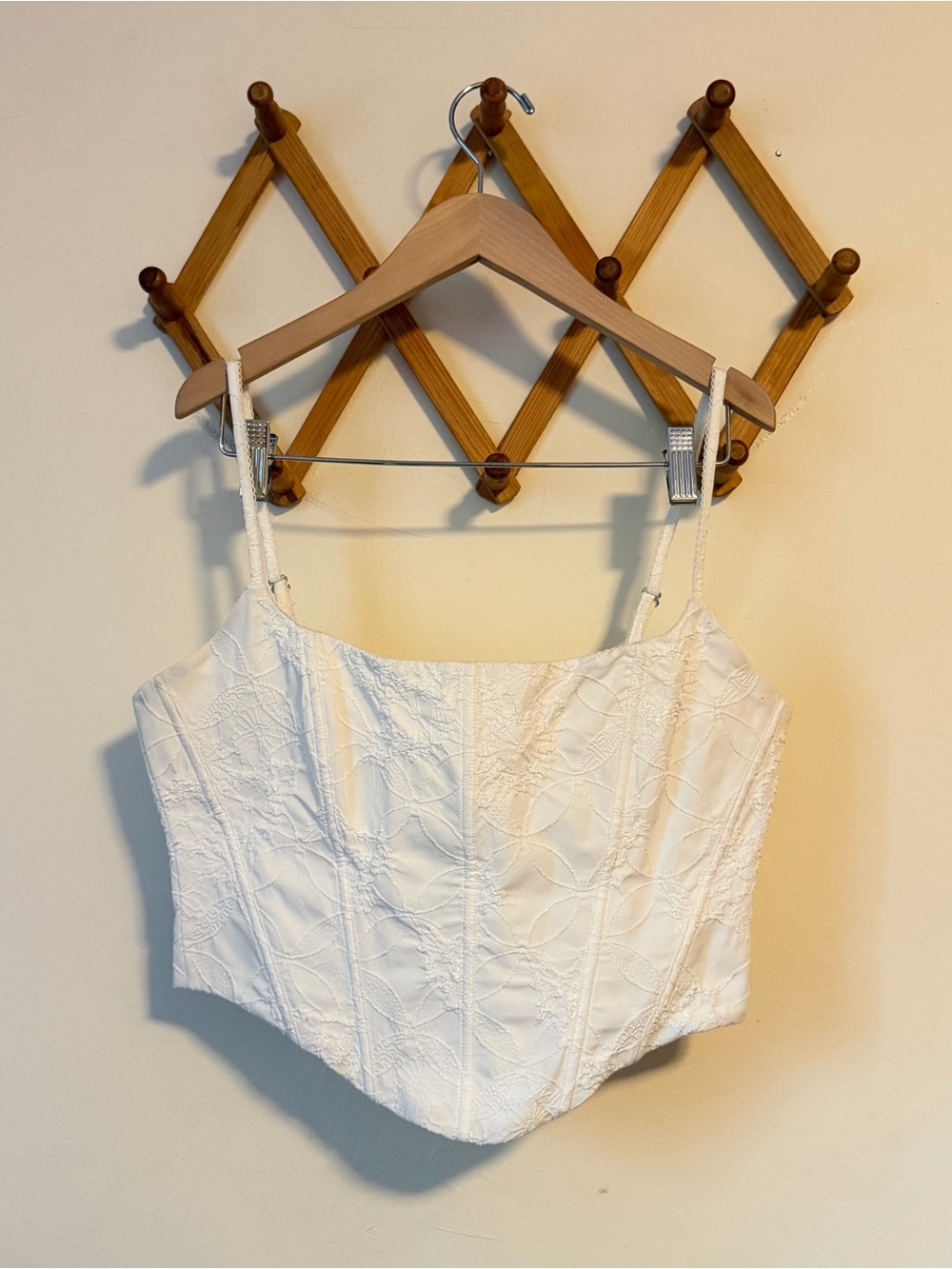 White Fox Boutique White Embroidered Bustier Corset Cropped Tank